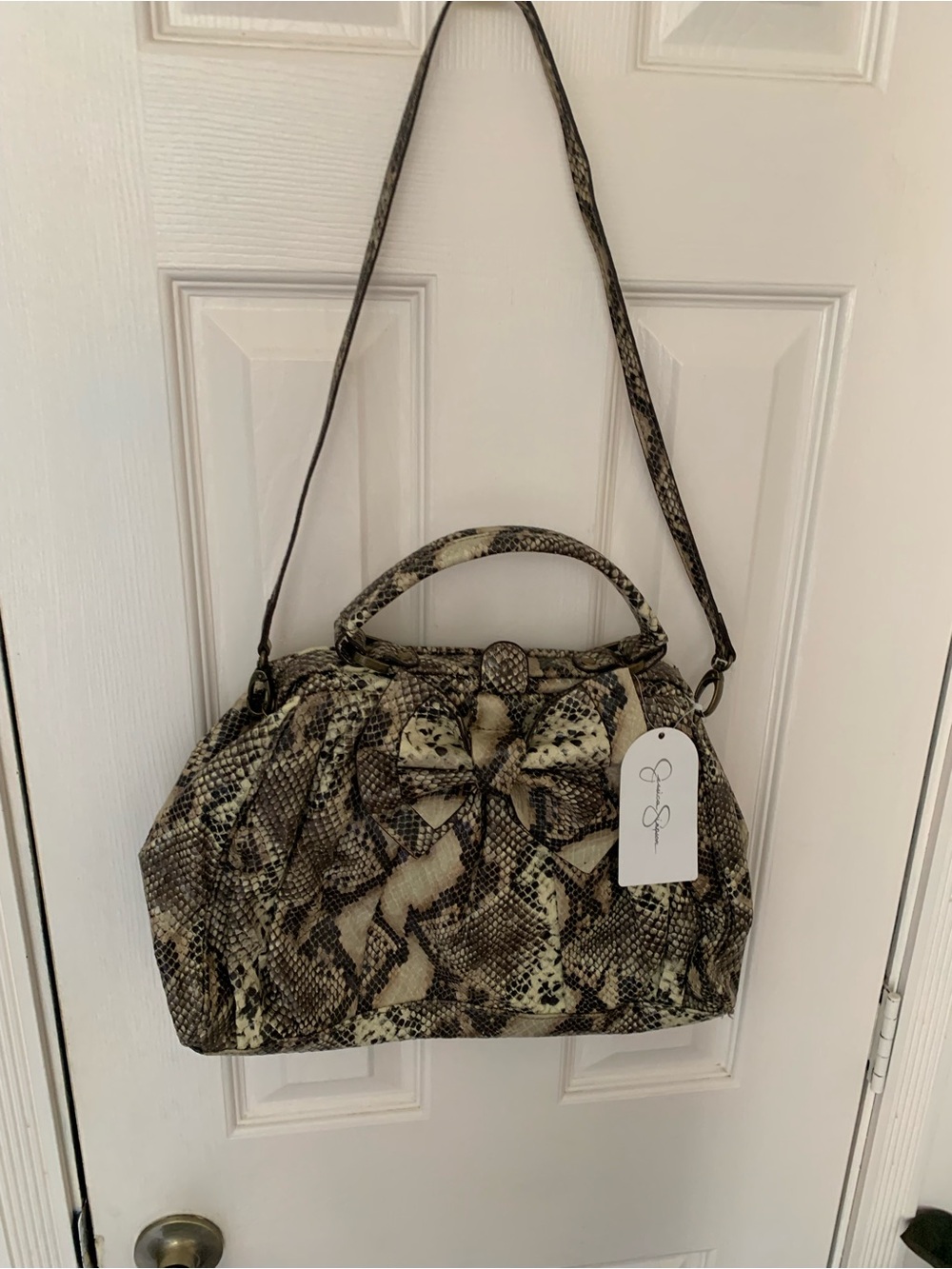 Jessica Simpson ruffle vegan snakeskin satchel handbag purse New with tags